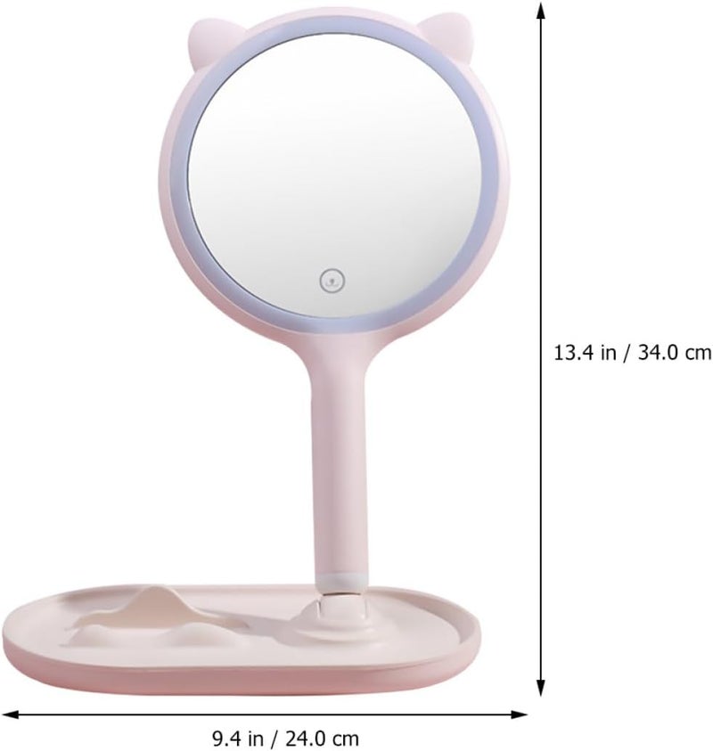Touch Screen LED Makeup Mirror with Light, USB Rechargeable Portable Double-Sided Cosmetic Mirror for Travel and Desktop Use, Pink - Image 2