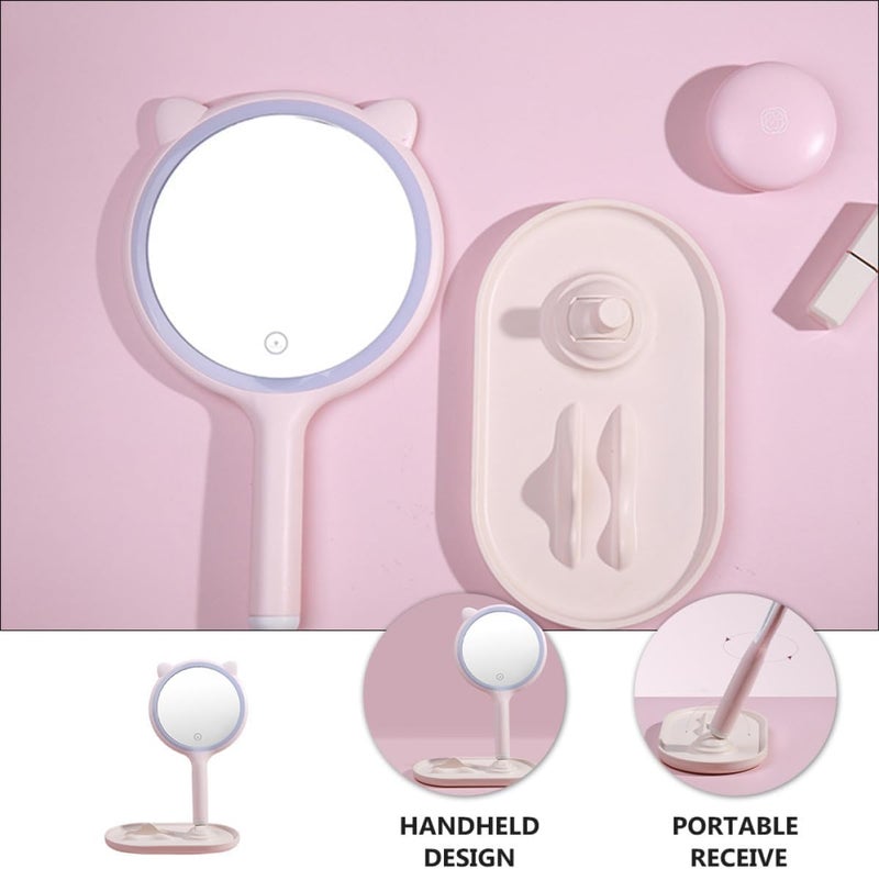 Touch Screen LED Makeup Mirror with Light, USB Rechargeable Portable Double-Sided Cosmetic Mirror for Travel and Desktop Use, Pink - Image 4