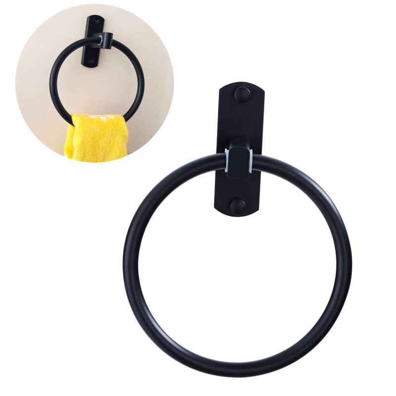 Lurrose Black Towel Ring Wall Mounted Bathroom Rack Easy Installation Includes All Accessories - Image 2