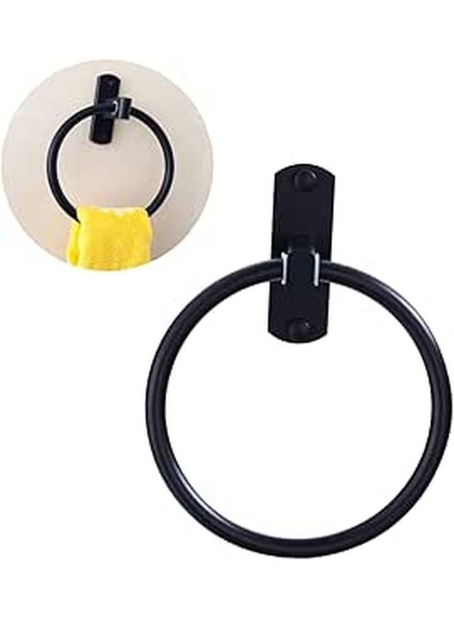 Lurrose Black Towel Ring Wall Mounted Bathroom Rack Easy Installation Includes All Accessories - Image 1