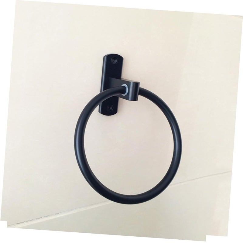 Lurrose Black Towel Ring Wall Mounted Bathroom Rack Easy Installation Includes All Accessories - Image 3