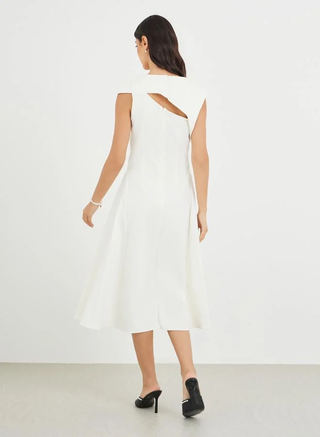 Styli Styli Solid Asymmetric Neckline A-Line Midi Dress