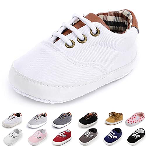 ohsofy Morbido Infant Baby Boys Girls Canvas Sneaker Toddler Slip On Anti Skid Newborn First Walkers Candy Shoes for 0-18 Months White - Image 1