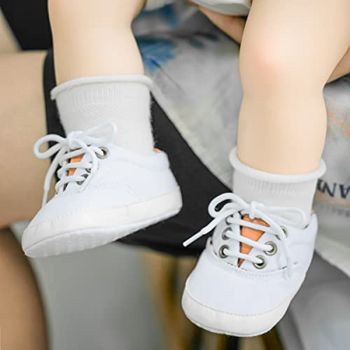 ohsofy Morbido Infant Baby Boys Girls Canvas Sneaker Toddler Slip On Anti Skid Newborn First Walkers Candy Shoes for 0-18 Months White - Image 3