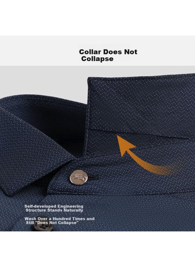 Ouding First Class 690 Starry Blue High Elasticity Wrinkle-free Business Casual Long Sleeve Shirt Men's Starry Blue 42 - Image 1