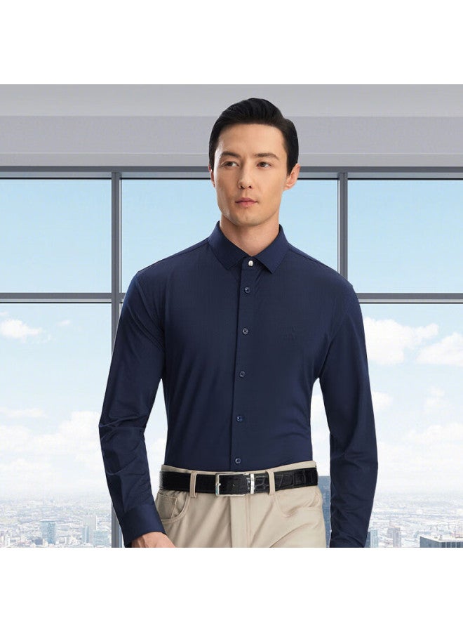 Ouding First Class 690 Starry Blue High Elasticity Wrinkle-free Business Casual Long Sleeve Shirt Men's Starry Blue 42 - Image 3