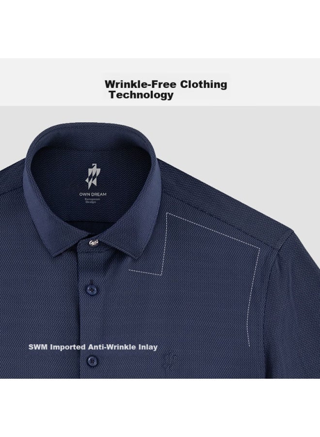 Ouding First Class 690 Starry Blue High Elasticity Wrinkle-free Business Casual Long Sleeve Shirt Men's Starry Blue 42 - Image 2