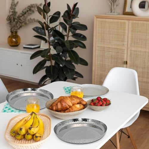 UBIQ Essentials Stainless Steel Dinner Plates Hammered Finish, Premium Steel Thali for Lunch, Dinner Plate, Tiffin Plates, Ideal for Home & Restaurant I 30 cm Plate (Set of 4) - Image 2