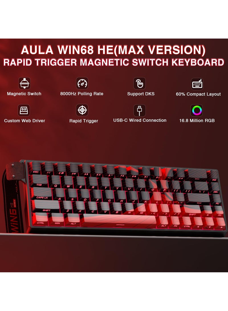 AULA AULA WIN68 HE MAX - Hall Effect Gaming Keyboard with Magnetic Switch, Adjustable Actuation Fast Trigger Mode, 8KHz Polling Rate, RGB Backlit Wired Mechanical Gaming Keyboard  - Image 2