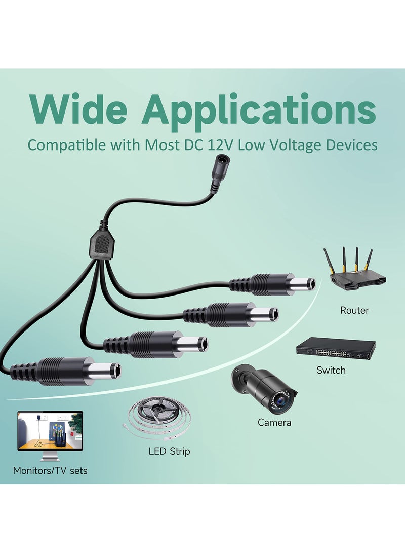 SANMUGEED 4 Pack Black 1 Female to 4 Male 5.5mm*2.1mm DC Power Splitter Cable, 1 to 4 Way DC Power Output Y Adapter Cable Cord for CCTV Cameras Router LED Light Strip and More - Image 3