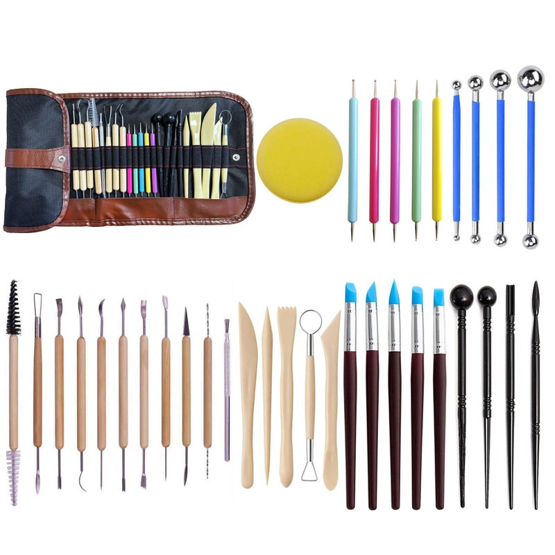 LANGQUN 35pcs Clay Sculpting and Pottery Tools Kit Air Dry and Polymer Clay Dotting Tools Ceramic Supplies for Modeling and Shaping For Kids and Adults