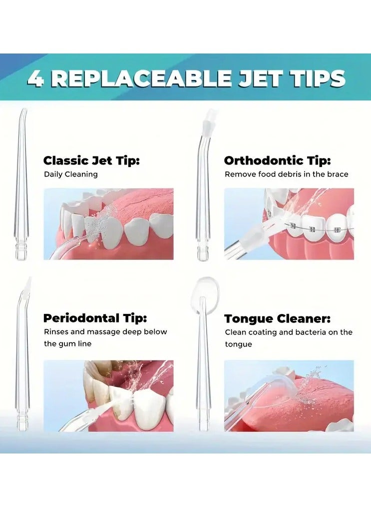جلوسكي 1 قطعة من الخيط الماء المحمول مع 4 نصائح النفاثة ، USB سقي الأسنان قابل لإعادة الشحن ، بطارية ليثيوم 500 مللي أمبير ، تنظيف الأسنان العميقة ، مقبض مريح ، أوضاع متعددة ، مادة ABS للاستخدام المنزلي - Image 2
