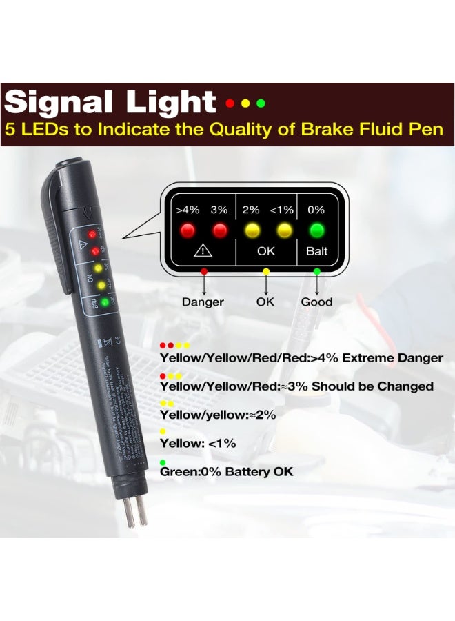 GNAFOTU Brake Fluid Tester with 5 LED Indicators,DOT 3 DOT 4 DOT 5.1 Brake Fluid Liquid Tester Pen for Check Engine Automotive Accessories,Auto Brake Diagnostic Testing Tool Oil Moisture Analyzer - Image 3