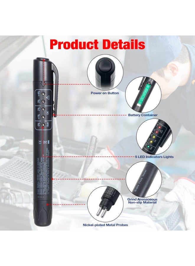 GNAFOTU Brake Fluid Tester with 5 LED Indicators,DOT 3 DOT 4 DOT 5.1 Brake Fluid Liquid Tester Pen for Check Engine Automotive Accessories,Auto Brake Diagnostic Testing Tool Oil Moisture Analyzer - Image 4