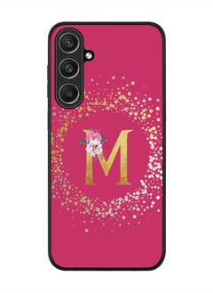 Rugged Black Edge case for Samsung Galaxy S23 FE, Slim fit Flexible   Custom Monogram Initial Letter Floral Pattern Alphabet - M (Dark Pink Rose)