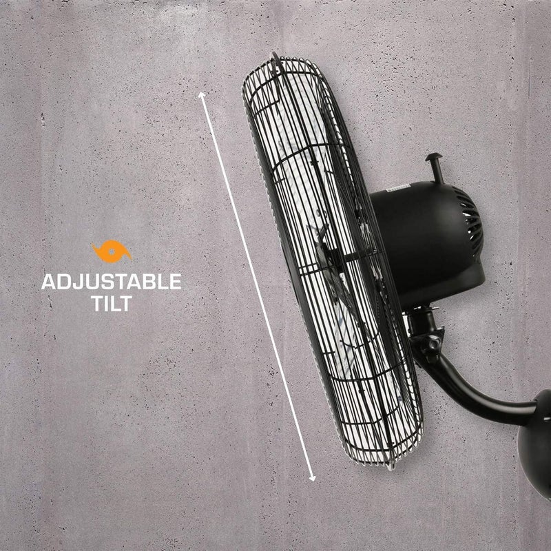 Hurricane Pro High Velocity Oscillating Metal Wall Mount Fan w/ 3 Speeds, Black, 20" - Corded Electric Air Cooling Unit w/ Powerful 4500 CFM Airflow for Home, Garage, Gym, Workshop & Greenhouse - Image 3