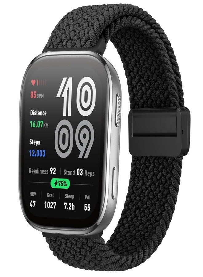 اي كي سوار AK مغناطيسي مضفر لساعات Amazfit Bip 6 / Bip 5 و Amazfit GTR 4، سوار معصم رياضي من النايلون الناعم مقاس 22 مم متوافق مع ساعات Amazfit Bip 6 / Bip 5 / GTR 4 للرجال والنساء (أسود) - Image 1
