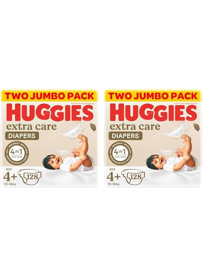 HUGGIES Extra Care Size 4+ 10 16 Kg Twin Jumbo Pack 128 Diapers (Pack Of 2) - Image 1