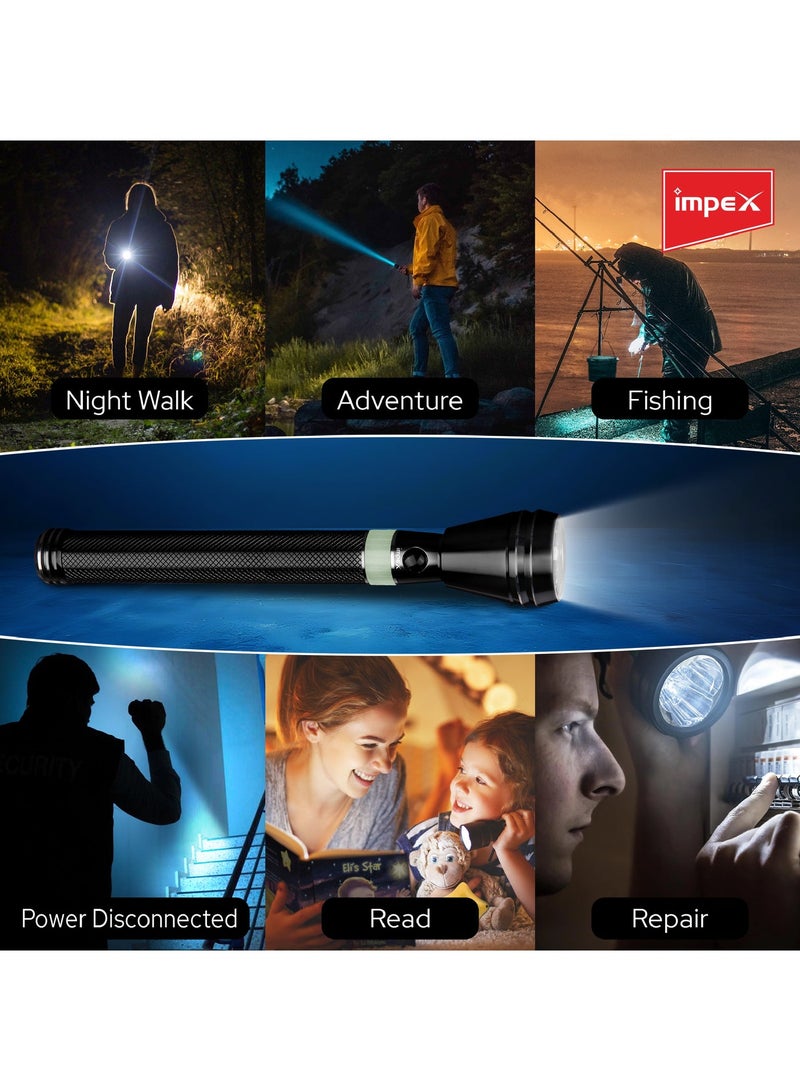 إمبكس 3 pcs كشاف يدوي قابل لإعادة الشحن، LED كري 3 واط، بطارية 3000 مللي أمبير، مدى 300 متر، إضاءة 140-160 لومن، هيكل من الألمنيوم المقاوم للتآكل، وقت تشغيل 4-8 ساعات، شحن خلال 8 ساعات، جهد 220-240 فولت، ضمان سنتين – Lumin C3 – أسود - Image 5