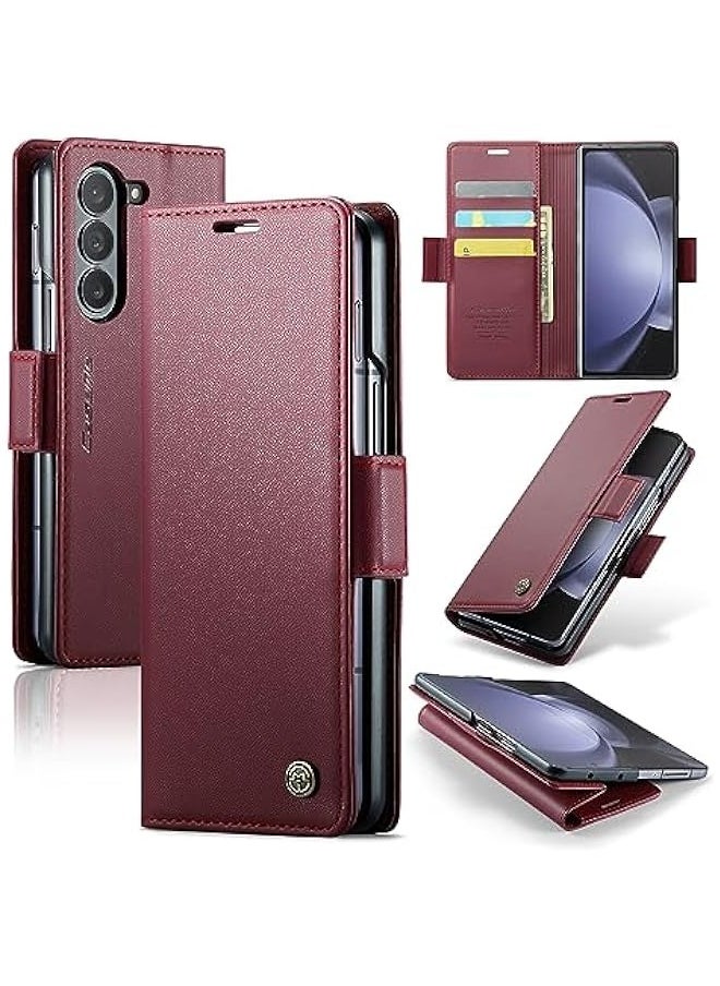 Samsung Galaxy Z Fold 5 5G Wallet Case - Red Leather Folio Cover with RFID Blocking, Card Holder, and Kickstand  - Image 1