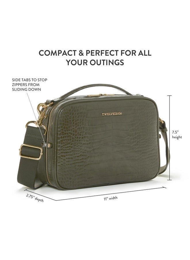 TWELVElittle Luxe Diaper Clutch Crossbody Diaper Bag With Portable Changing Pad Zip Out Pouch And Wipes Case Olive Croc - Image 2