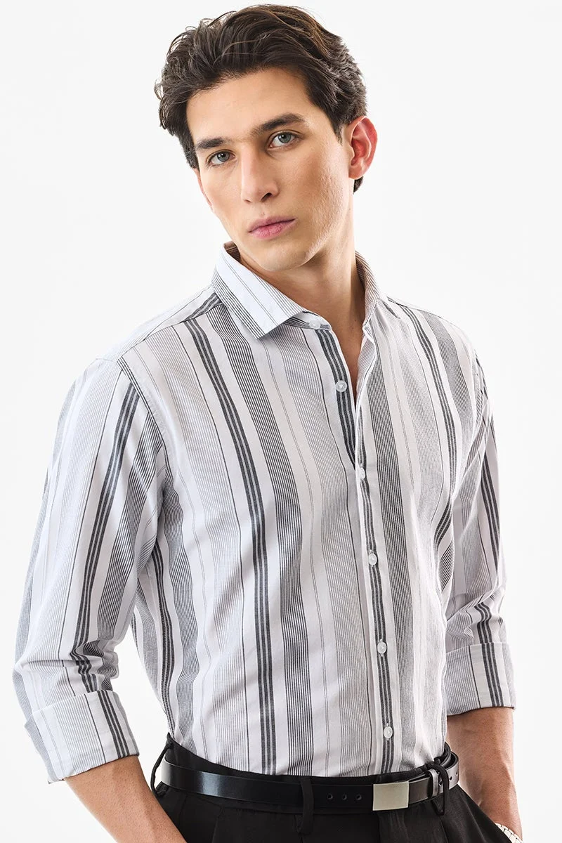SNITCH White Striped Long Sleeve Slim Fit Formal Luxe Shirt
