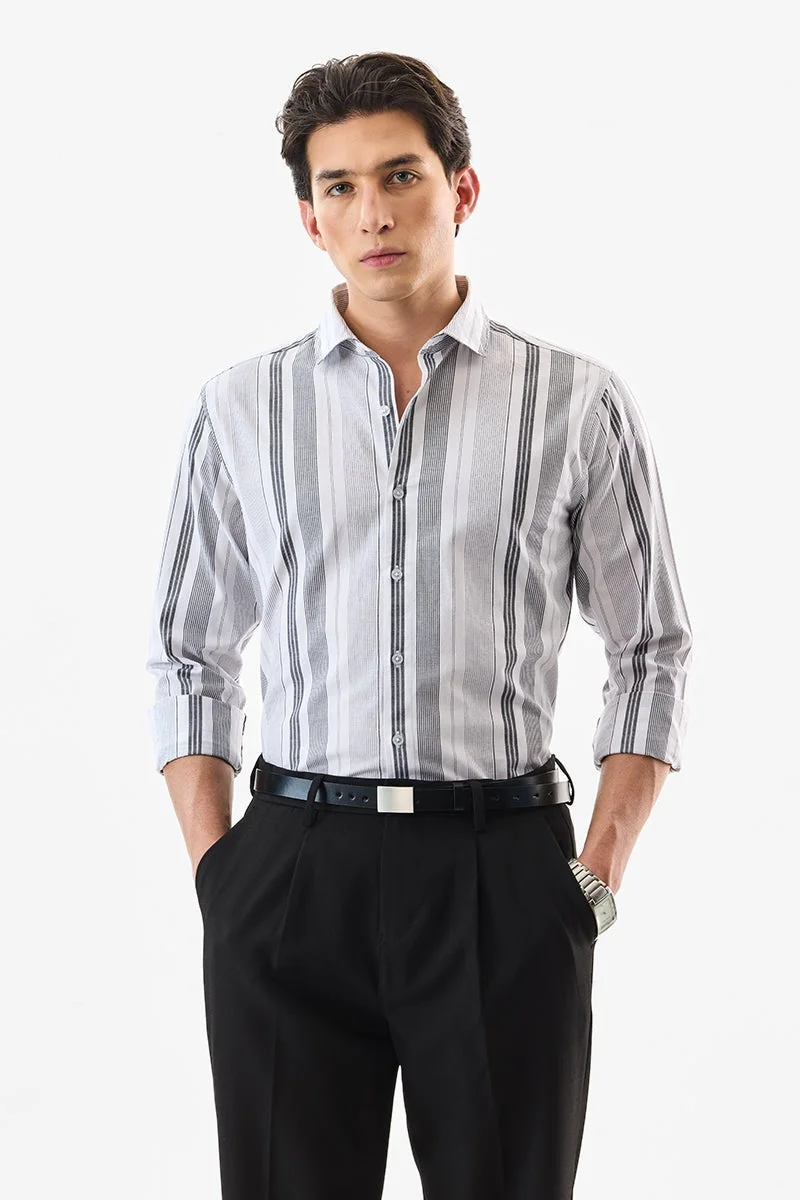 SNITCH White Striped Long Sleeve Slim Fit Formal Luxe Shirt