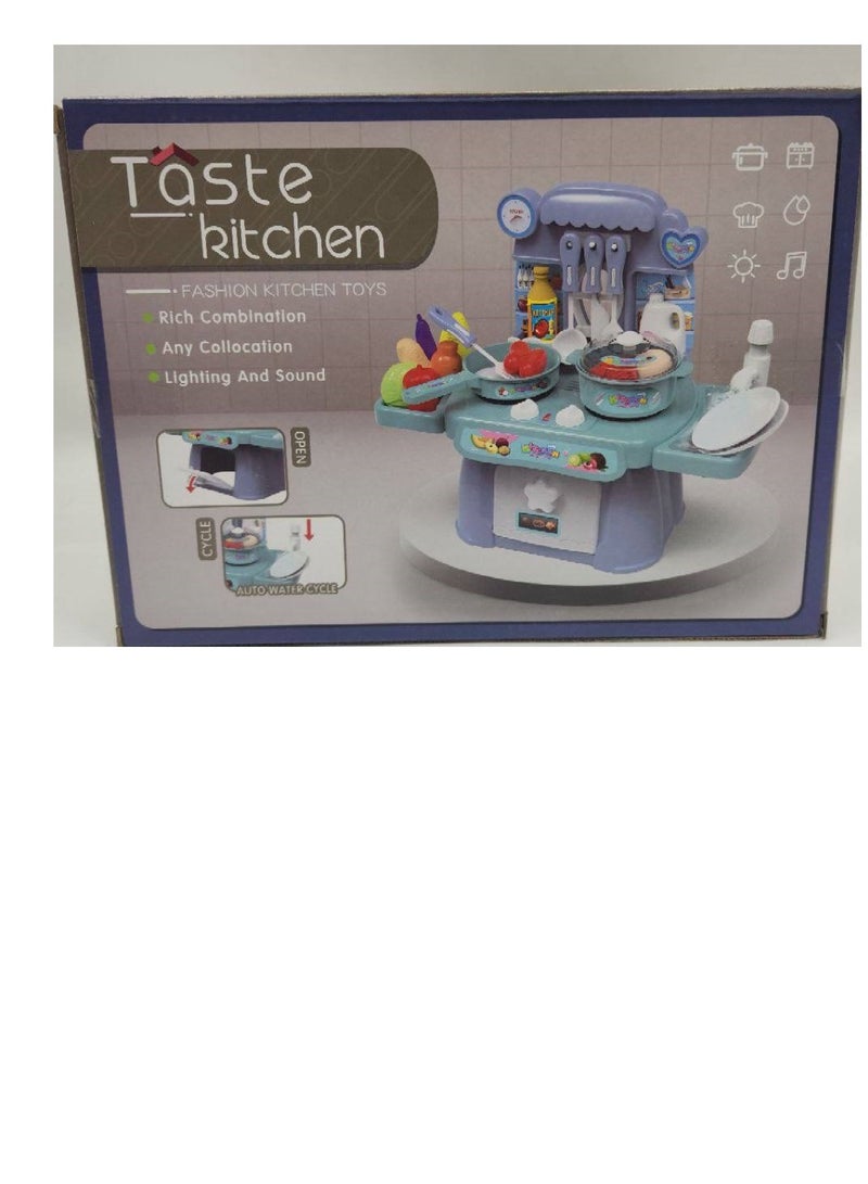 ألعاب المطبخ التي تحاكي موسيقى الشيف، 37 قطعة، صوت وضوء، هدية جميلة للبنات، أزرق - Image 1