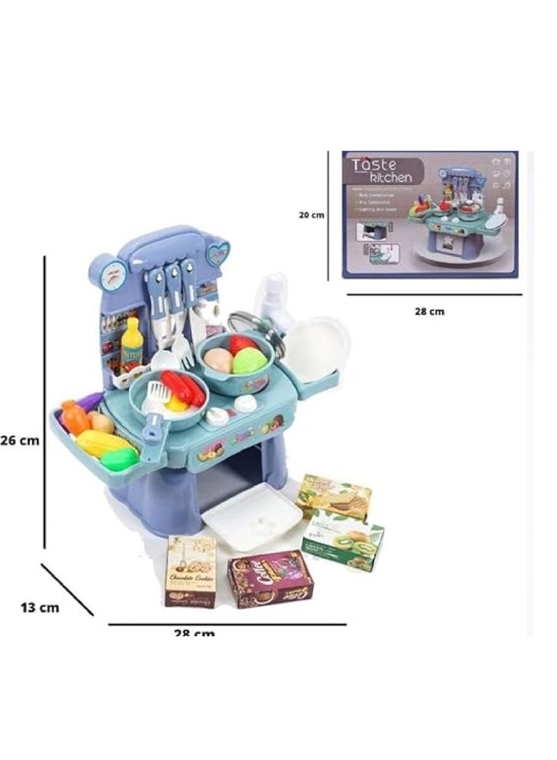 ألعاب المطبخ التي تحاكي موسيقى الشيف، 37 قطعة، صوت وضوء، هدية جميلة للبنات، أزرق - Image 3