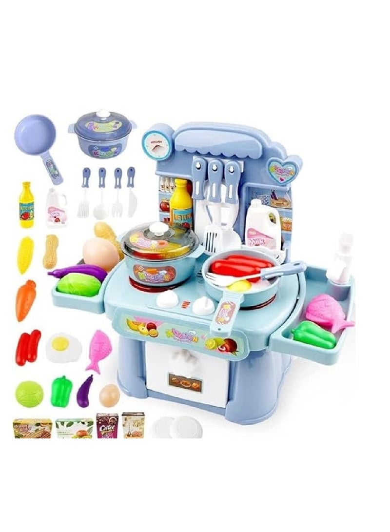 ألعاب المطبخ التي تحاكي موسيقى الشيف، 37 قطعة، صوت وضوء، هدية جميلة للبنات، أزرق - Image 2