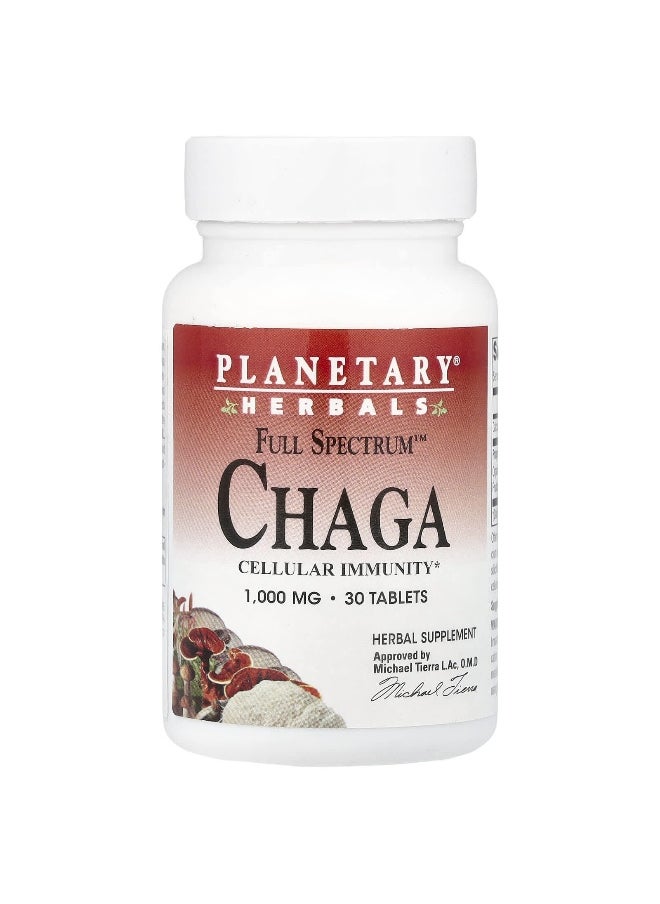 PLANETARY HERBALS Planetary Herbals, Full Spectrum™ Chaga, 1,000 mg, 30 Tablets  - Image 1