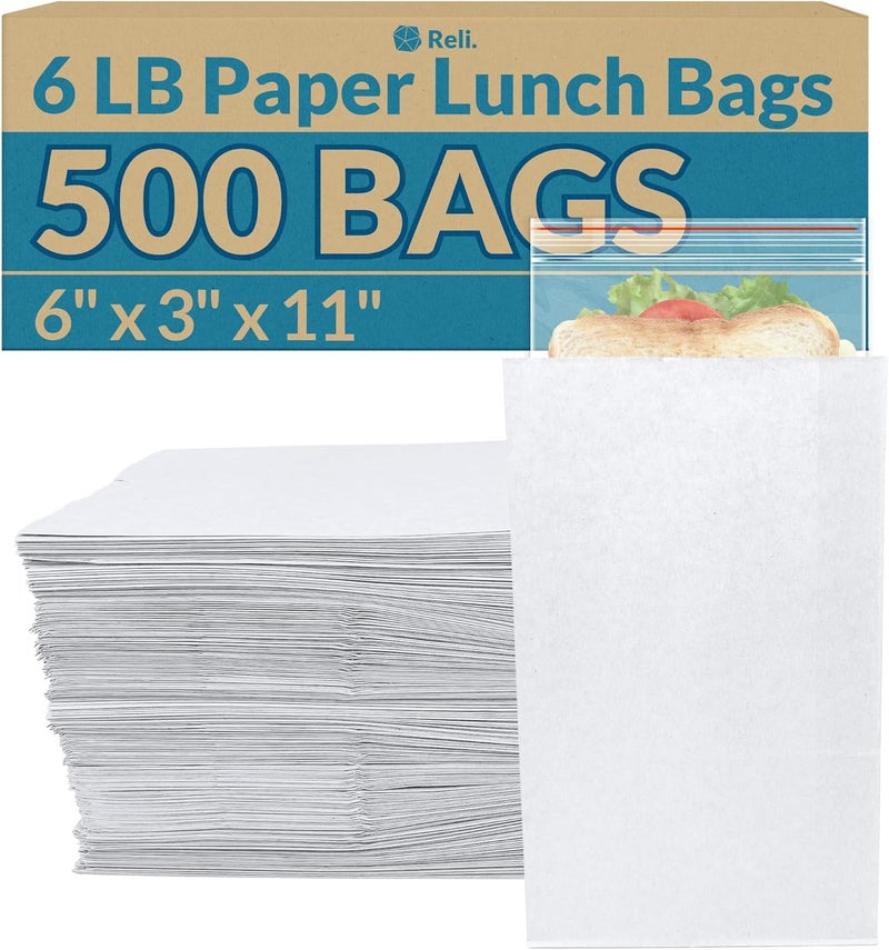 Reli. . White Paper Bags | 500 Count | Paper Lunch Bags Ideal for Small Lunches and Crafts | Perfect for Sandwiches and Snacks - Image 1