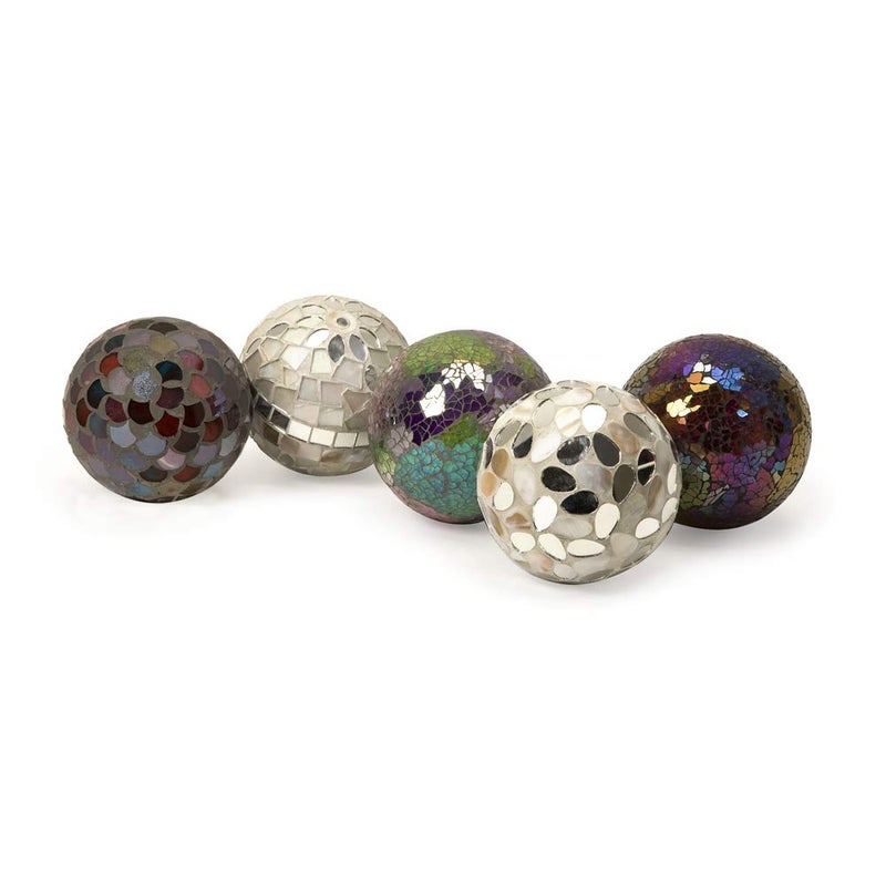 IMAX 19945 Abbot Mosaic Deco Balls Set of 5 Ball Sculpture Figurines as Decorative Accessories for Parties Banquet Halls Reception Areas Craft Supplies
