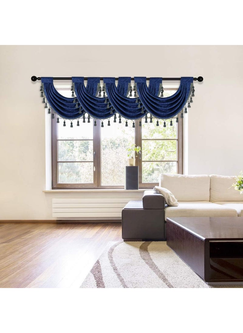 ELKCA ELKCA Thick Chenille Waterfall Swag Valances for Living Room Royal Blue Valance Curtains for KitchenPack of 1 Royal Blue 30 W x 22 L  - Image 4