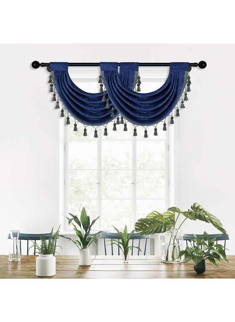 ELKCA ELKCA Thick Chenille Waterfall Swag Valances for Living Room Royal Blue Valance Curtains for KitchenPack of 1 Royal Blue 30 W x 22 L  - Image 2