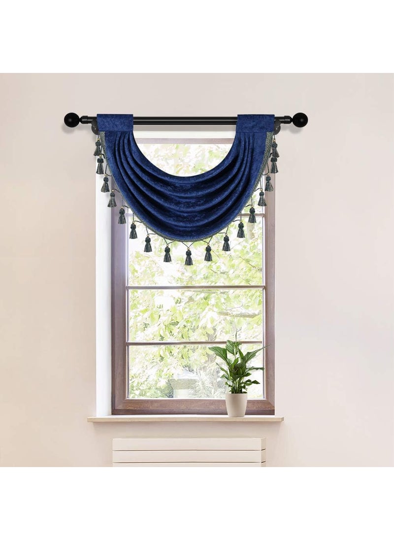 ELKCA ELKCA Thick Chenille Waterfall Swag Valances for Living Room Royal Blue Valance Curtains for KitchenPack of 1 Royal Blue 30 W x 22 L  - Image 1