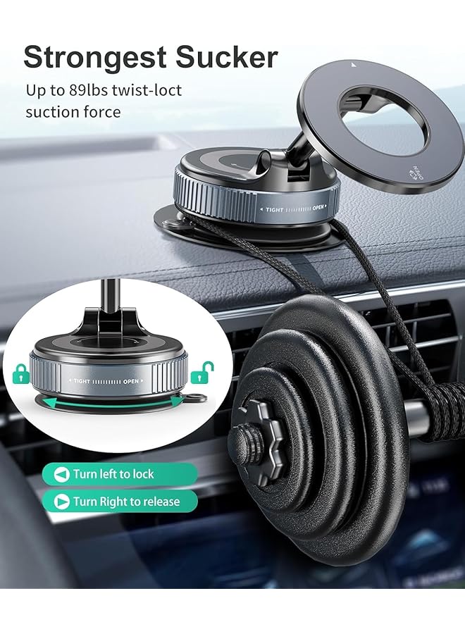 Concretization Vacuum Magnetic Suction Cup Car Phone Holder, [360 Rotation Base] Compatible With Mag-Safe Car Mount, Handsfree Adjustable Magnetic Phone Holder In Car For Gym/Mirror/Smooth Surface,Etc - Image 3