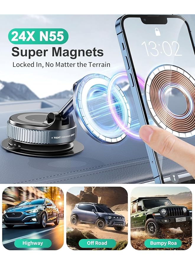 Concretization Vacuum Magnetic Suction Cup Car Phone Holder, [360 Rotation Base] Compatible With Mag-Safe Car Mount, Handsfree Adjustable Magnetic Phone Holder In Car For Gym/Mirror/Smooth Surface,Etc - Image 2