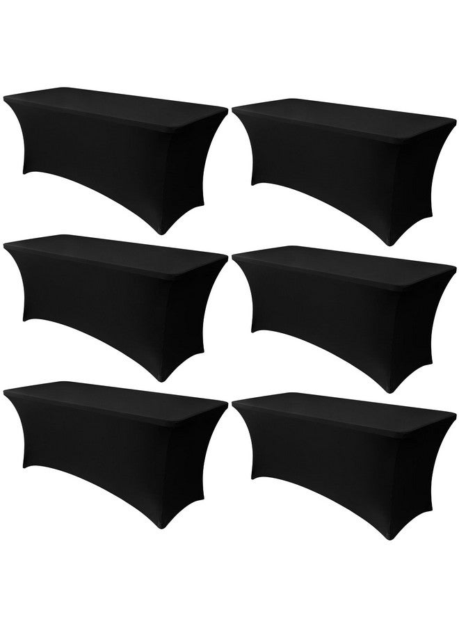 Obstal 6 Pack Stretch Spandex Table Covers for 8 Foot Tables - 8 FT Universal Rectangular Fitted Tablecloth Protector for Wedding, Banquet, Party (Black, 96 Length x 30 Width x 30 Height Inches) - Image 1
