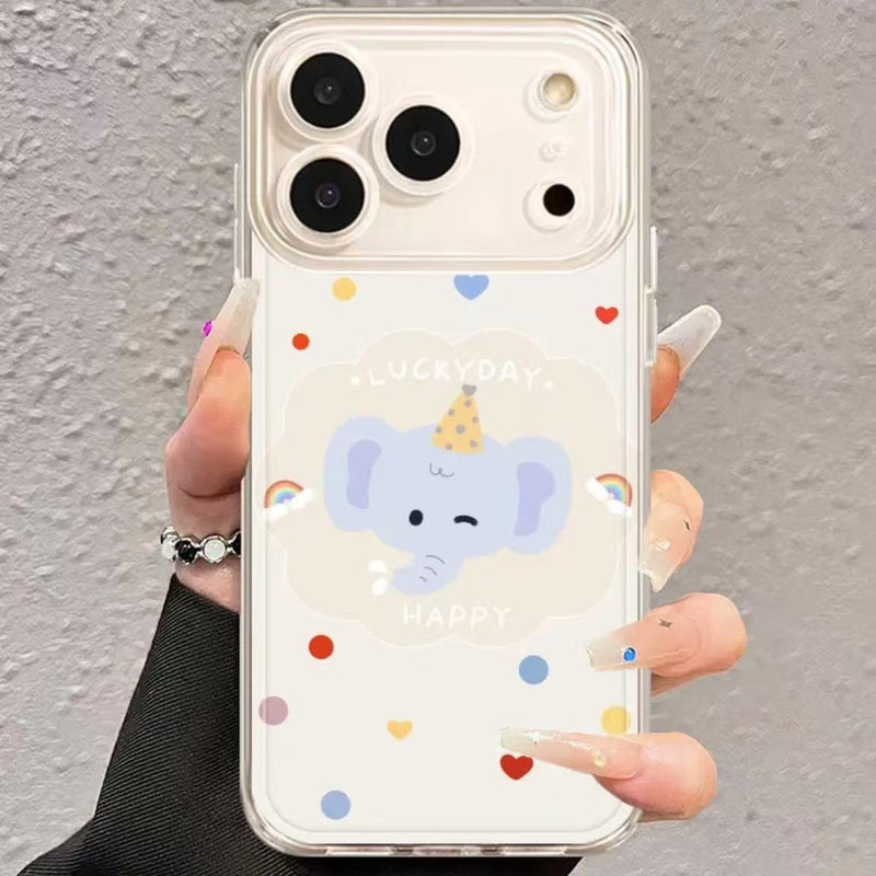 Apple iPhone 17 Pro phone case with a transparent cartoon elephant design for drop protection