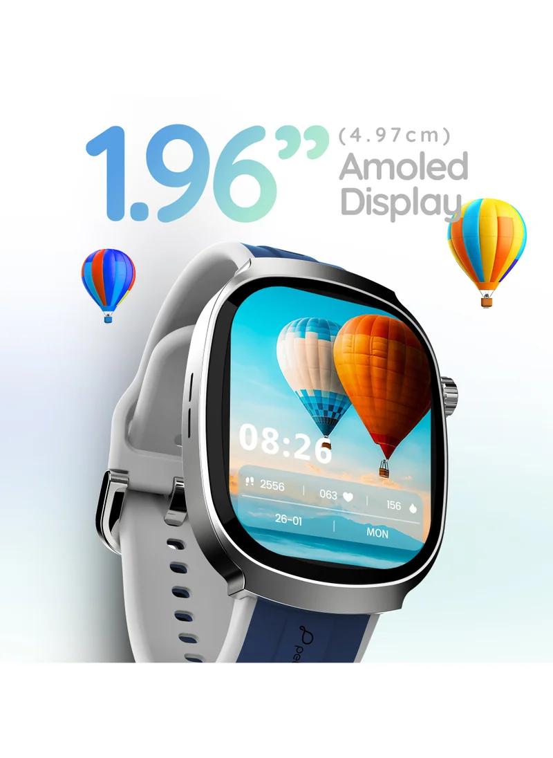 Pebble Axis 1.96" AMOLED Display Smartwatch, Functional Rotating Crown, Quick Notification, Always on Display, Bluetooth Calling, SpO2 Monitoring, Heart Rate Monitoring, Multiple Sports Modes, Winter Blue