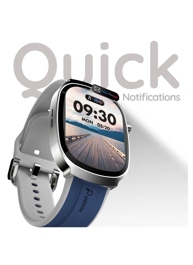 Pebble Axis 1.96" AMOLED Display Smartwatch, Functional Rotating Crown, Quick Notification, Always on Display, Bluetooth Calling, SpO2 Monitoring, Heart Rate Monitoring, Multiple Sports Modes, Winter Blue