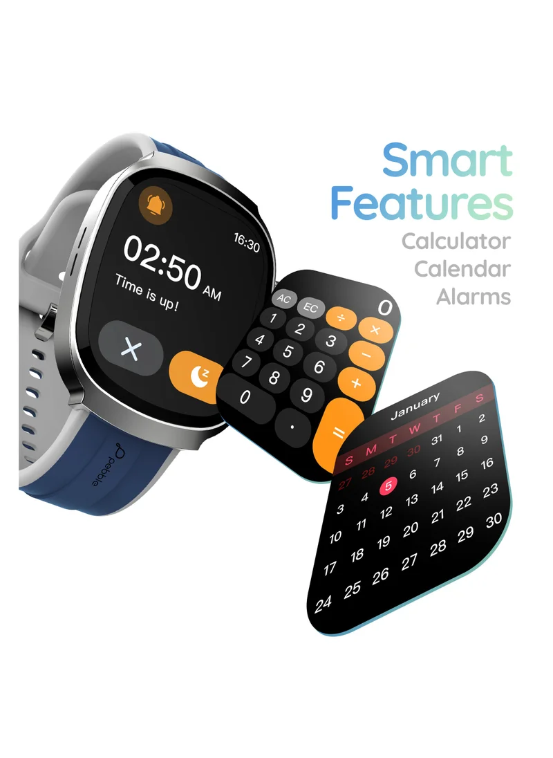 Pebble Axis 1.96" AMOLED Display Smartwatch, Functional Rotating Crown, Quick Notification, Always on Display, Bluetooth Calling, SpO2 Monitoring, Heart Rate Monitoring, Multiple Sports Modes, Winter Blue