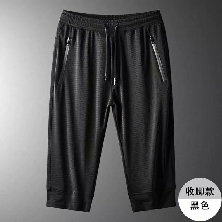 Summer Thin Ice Silk Pants Men Casual Trousers Street Stall Best Seller Loose Fit Sweatpants Small Feet Elastic Cropped Pants Nine-Leg-Zipper