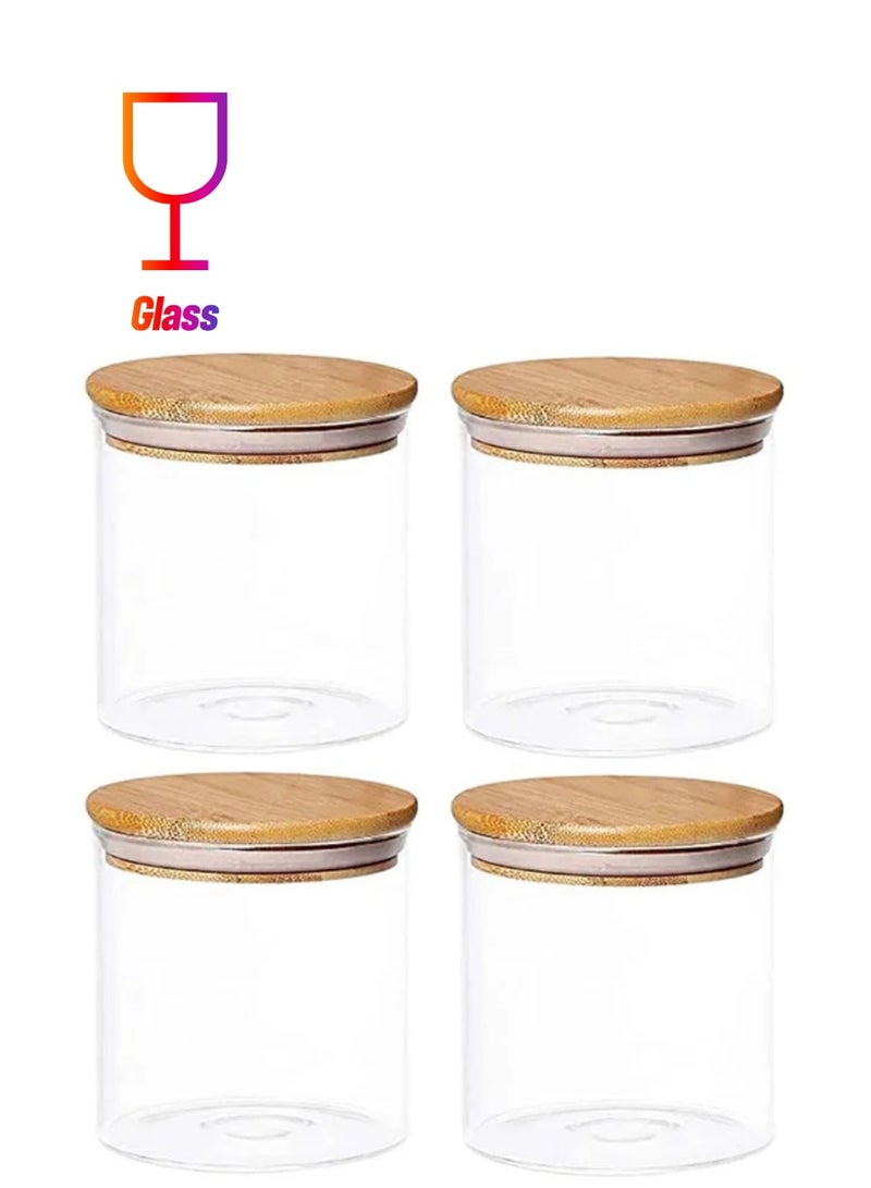 Glass Jar Canister with Airtight Bamboo Lid Kitchen Food Container for Flour Sugar Coffee Cookie Jar Candy Snack and More Set Of 4 Pcs Yk4101 450ml - Image 1
