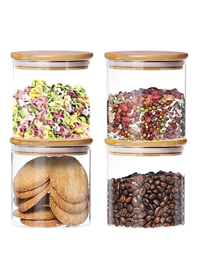 Glass Jar Canister with Airtight Bamboo Lid Kitchen Food Container for Flour Sugar Coffee Cookie Jar Candy Snack and More Set Of 4 Pcs Yk4101 450ml - Image 2