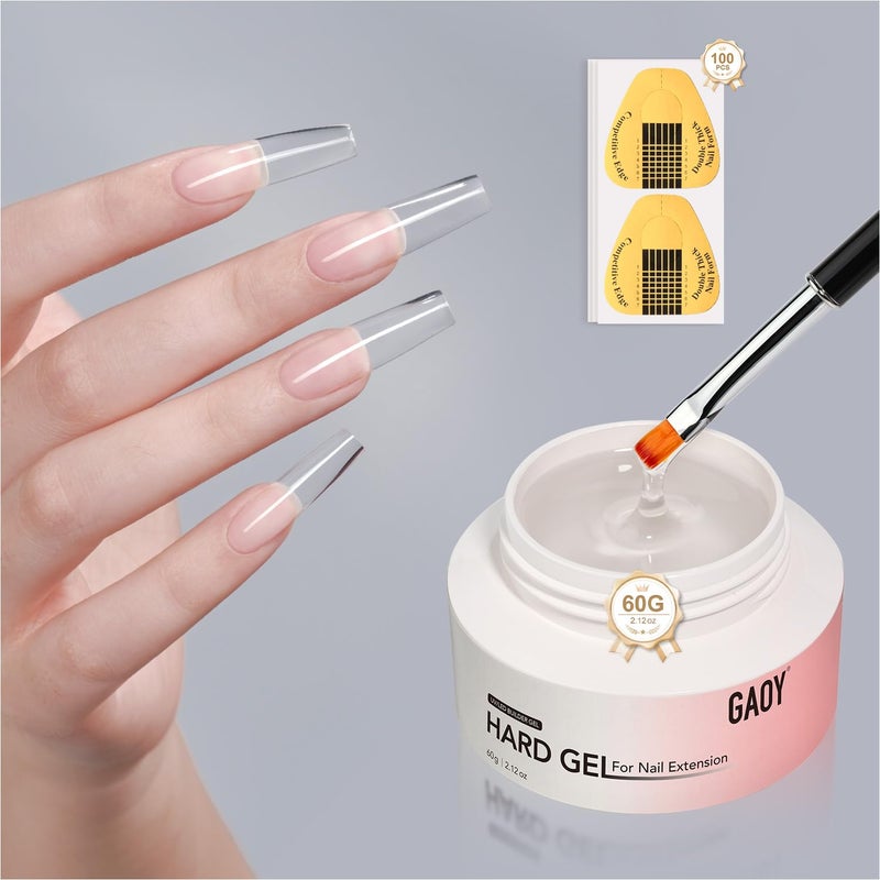 GAOY 60g Nail Extension Hard Gel, Clear Builder Gel, Long Lasting UV Nail Strengthener with Forms, Base Coat Top Coat Needed - Image 1