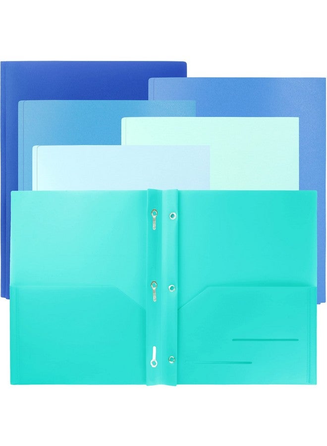 Youngever 6 Pack Heavy Duty Plastic Two Pocket Folders With 3 Prongs Metal Prongs Fastener Heavy Duty Plastic 2 Pocket Folder In 6 Coastal Colors - Image 1