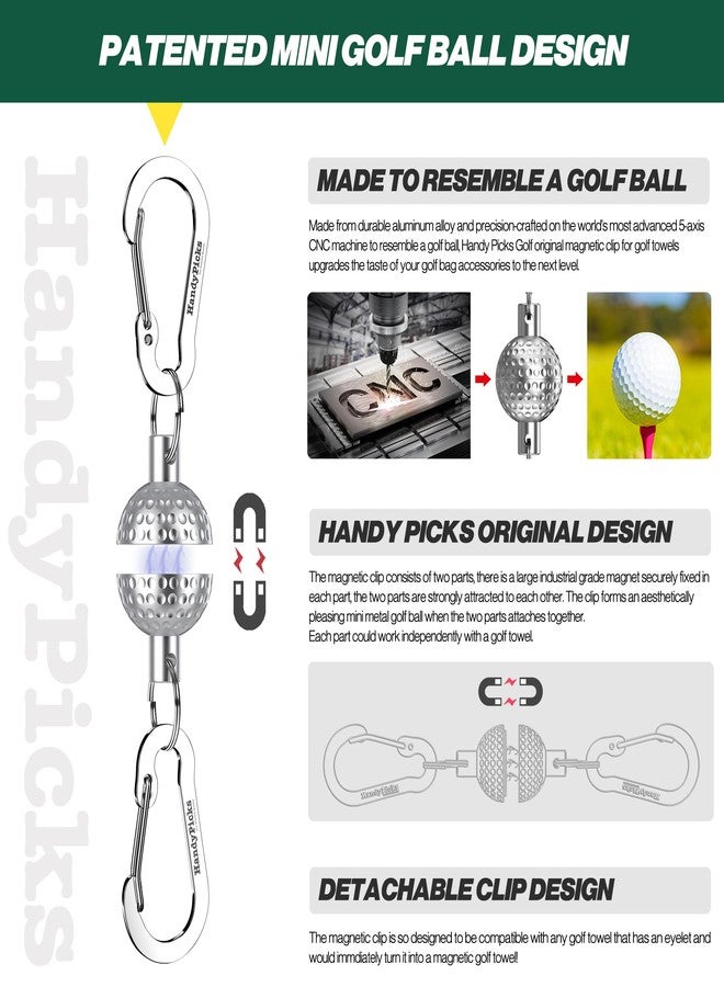 Handy Picks Magnetic Golf Towel Clip – Patented Mini Golf Ball Design – Convert Any Golf Towel with Eyelet into Magnetic Towel – Strong Magnet Holder for Cart, Bag & Clubs - Image 2
