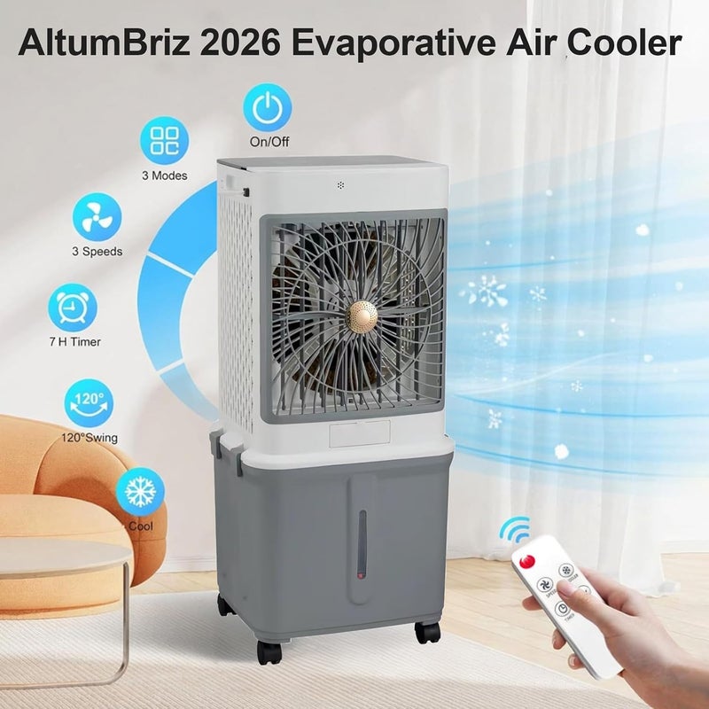 Evaporative Air Cooler, Cooling Fan, 3 Speeds with Remote & Touch Control, 120° Oscillating, 7H Timer, Portable ac Unit w/ 35L Water Tank with 4 Ice Boxes for Office and Home-Fragrance Model - Image 4